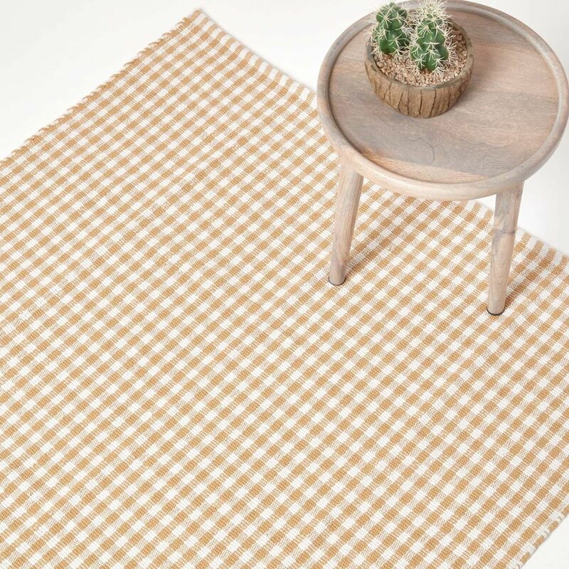 Homescapes - Tapis carreaux Vichy Beige, 70x120 cm