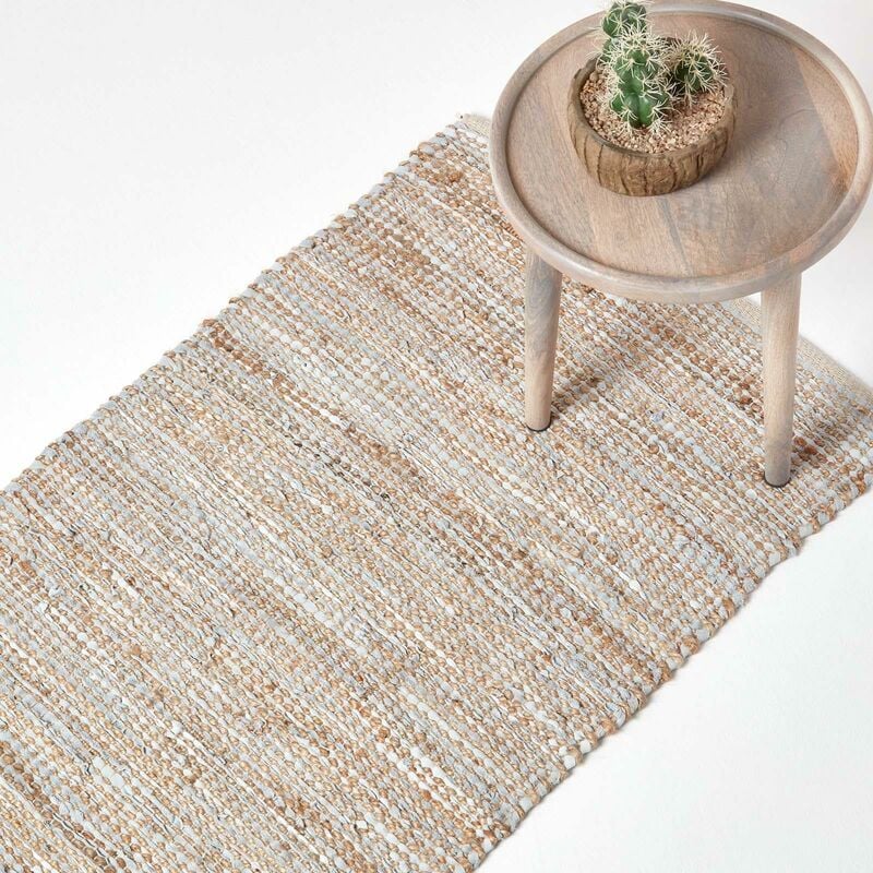 Homescapes - Tapis cuir et chanvre Madras, Beige 66 x 200 cm