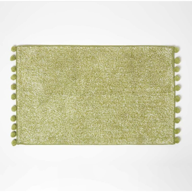 Tapis de bain vert à pompons, 50 x 80 cm - Homescapes