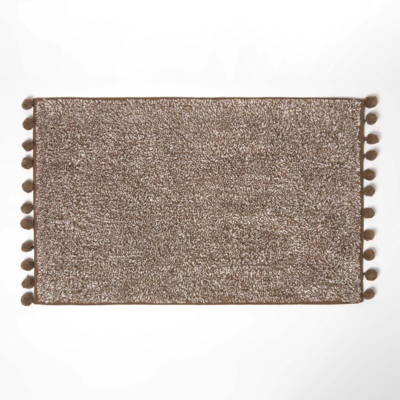 Tapis de bain marron à pompons, 50 x 80 cm - Homescapes