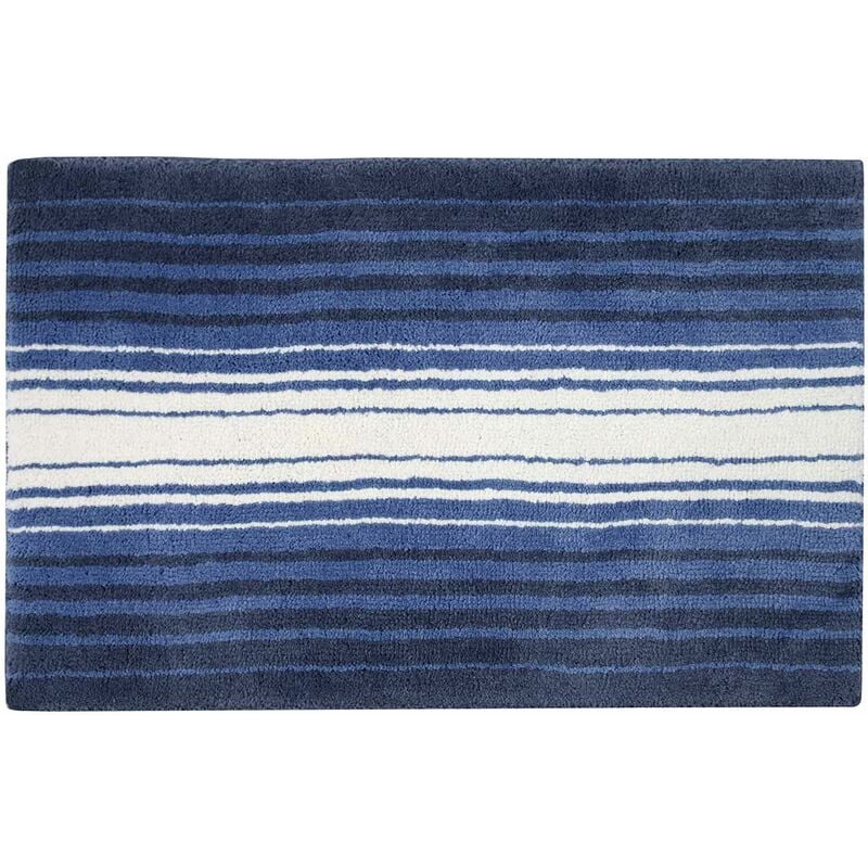 Tapis de bain à rayures antiderapant en 100% coton Bleu, 50 x 80 cm - Homescapes