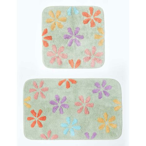 HOMESCAPES Tapis de bain carré antidérapant à fleurs en 100% coton, 50 x 50 cm