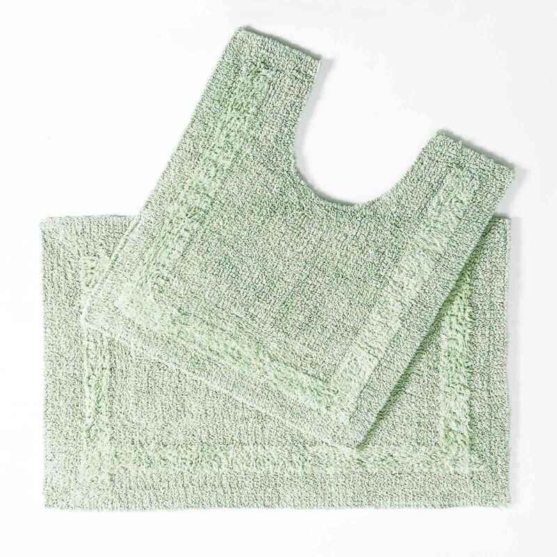 Tapis de salle de bain et tapis contour wc en coton Vert sauge - Homescapes