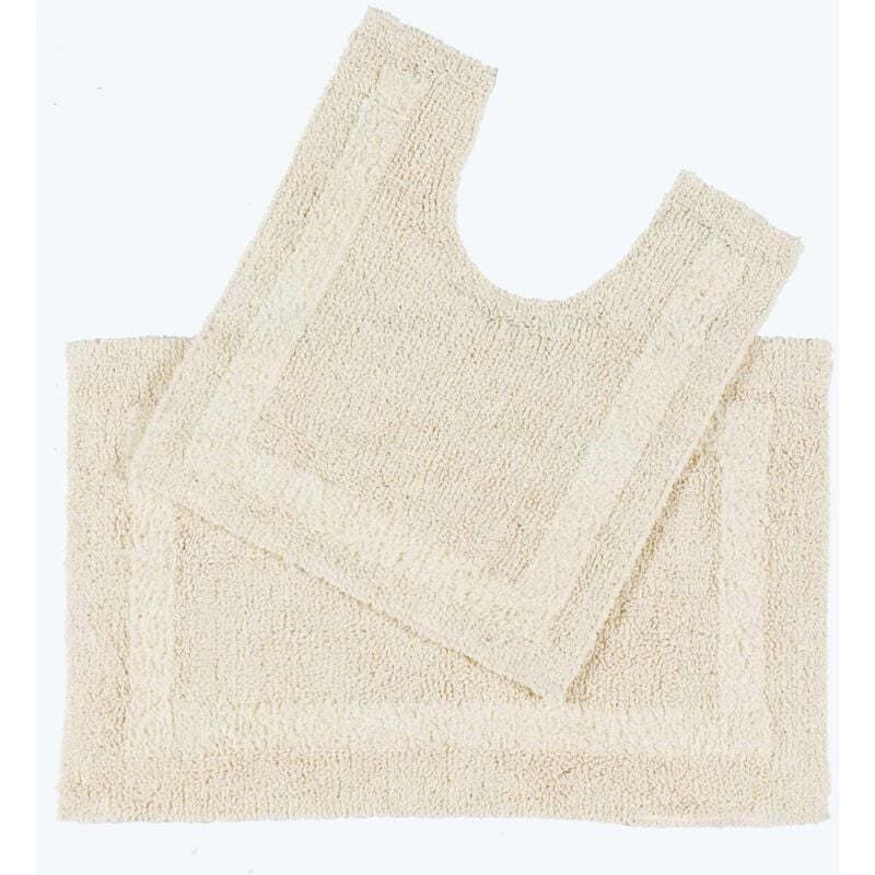 Tapis de salle de bain et tapis contour wc en coton Crème - Homescapes