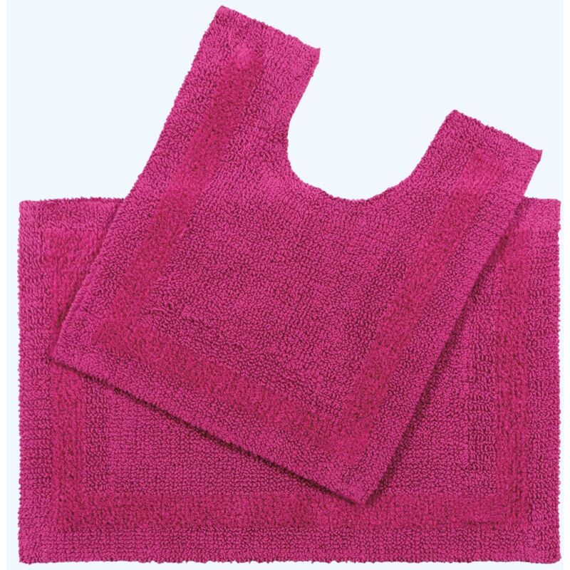 Homescapes Luxury Bath Mat Set Reversible 1600GSM 100% Cotton 2 Pc w. Pedestal Mat in Raspberry