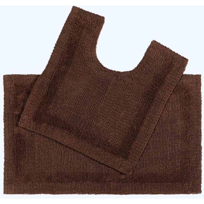 Homescapes Luxury Bath Mat Set Reversible 1600GSM 100% Cotton 2 Pc w. Pedestal Mat in Chocolate