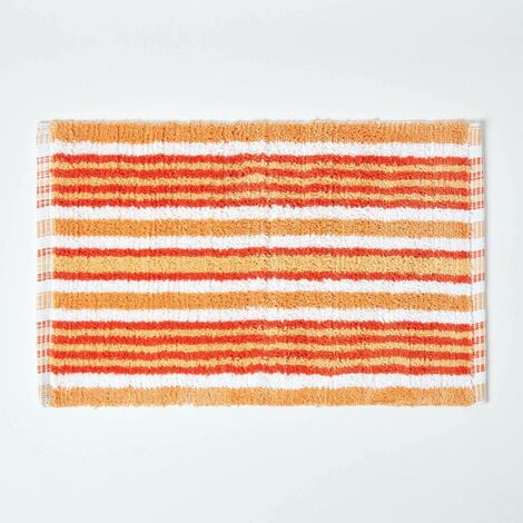 HOMESCAPES Tapis de bain tissé chenille de Coton rayé Orange