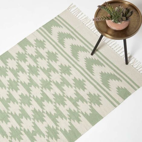 HOMESCAPES Tapis Kilim en coton vert Turin, 240 x 300 cm