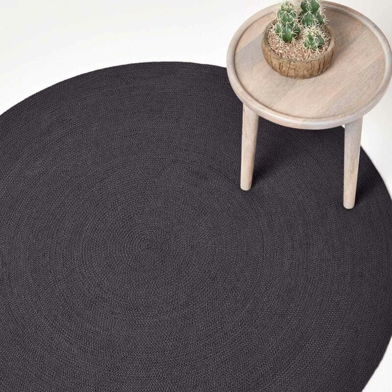 Homescapes - Tapis rond tissé à plat en coton Noir, 150 cm