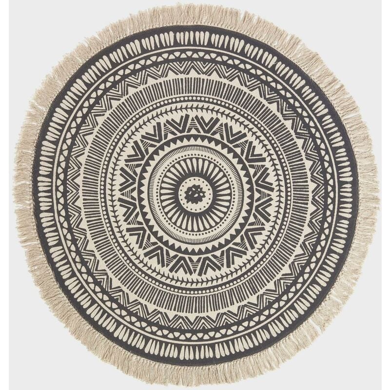 Homescapes - Tapis rond Mandala Noir en coton, 145 cm