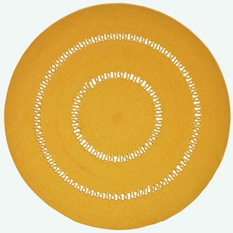 Homescapes - Tapis rond tissé à plat en coton ajouré Jaune Moutarde, 120 cm