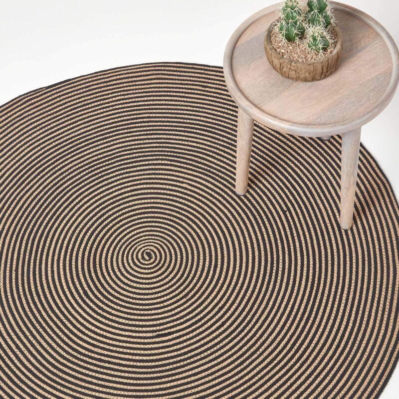Homescapes - Tapis rond tissé à plat en coton spirale Beige et Noir, 120 cm