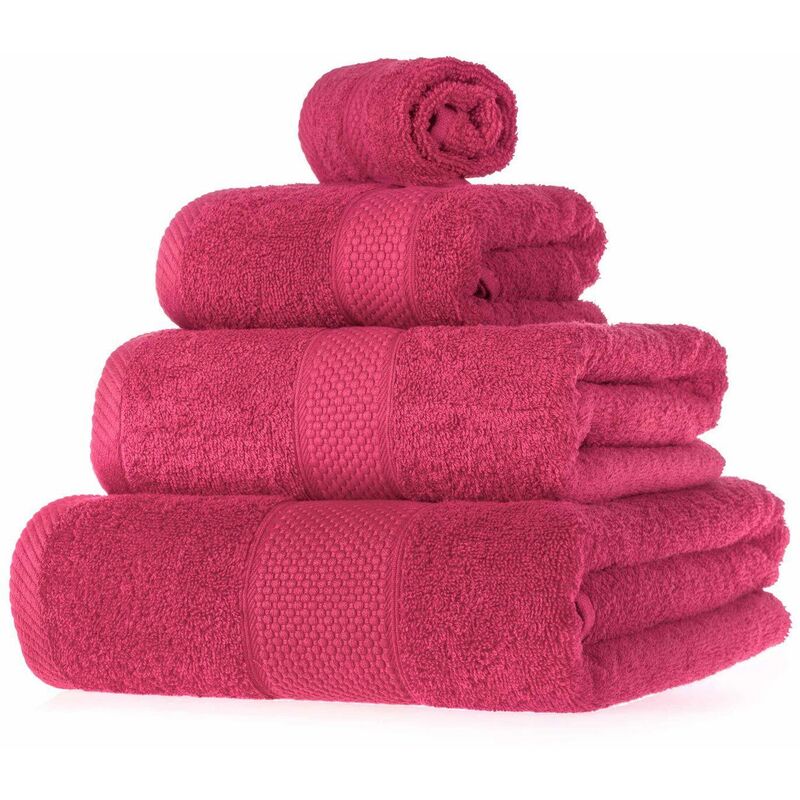 Turkish Cotton Raspberry Bath Towels Set - Raspberry - Homescapes