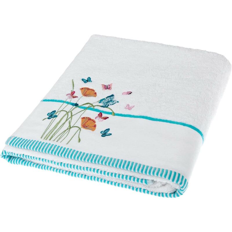 Turkish Cotton Embroidered Butterfly White Bath Sheet - White - Homescapes