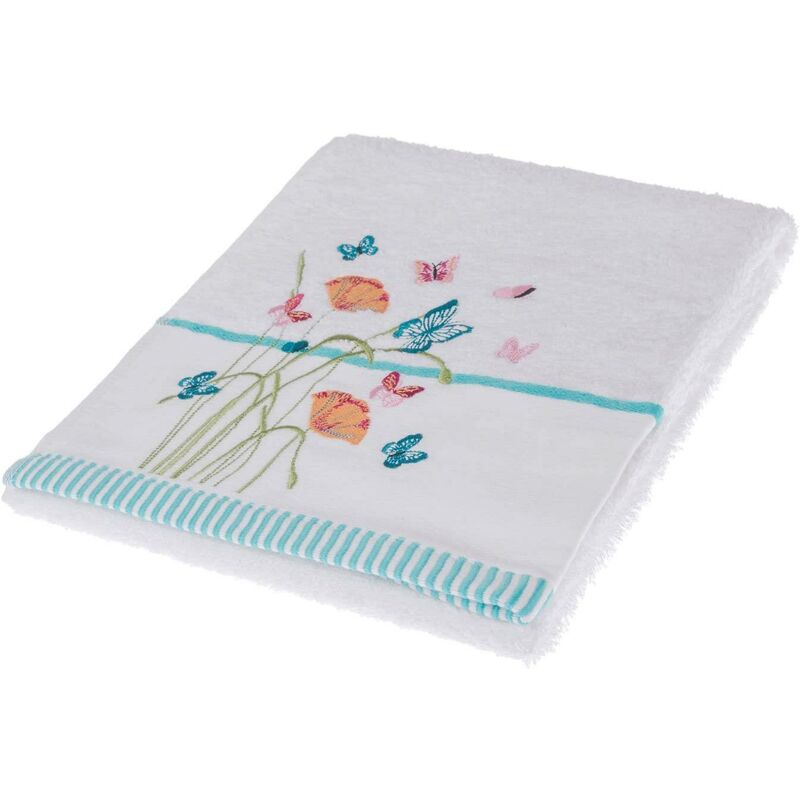 Turkish Cotton Embroidered Butterfly White Hand Towel - White - Homescapes