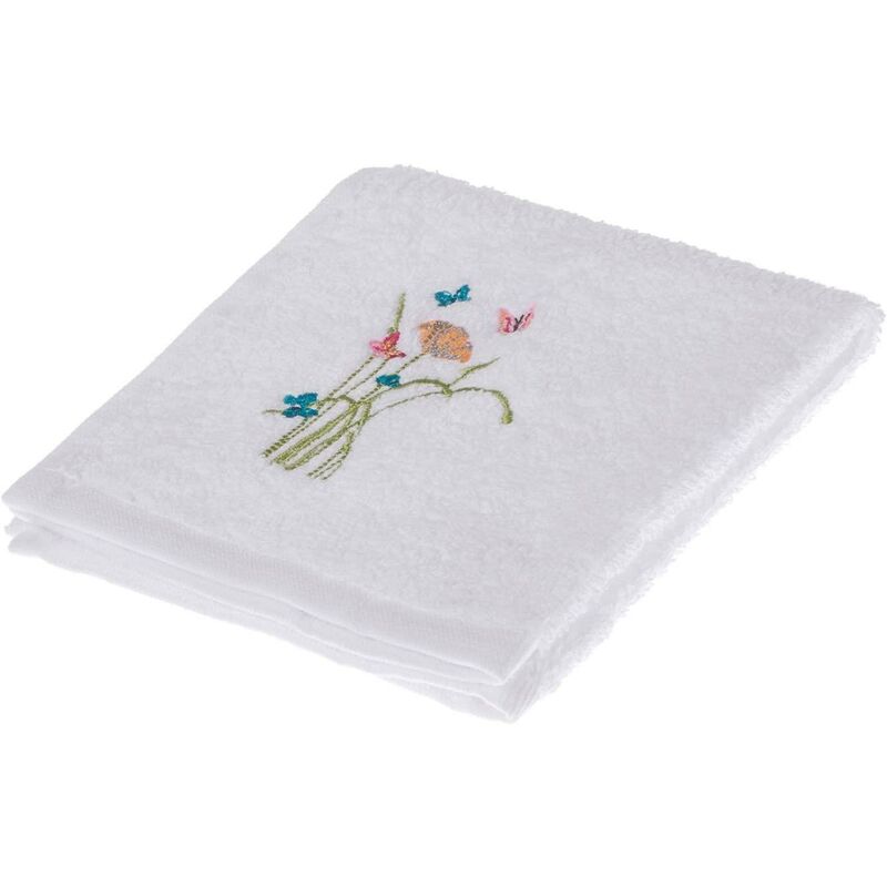 Turkish Cotton Embroidered Butterfly White Face Cloth - White - Homescapes