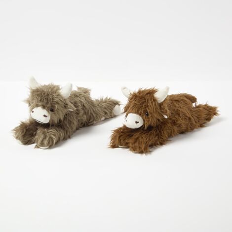 HOMESCAPES Weighted Door Stop Animal, Decorative Cute Highland Cow, Set of 2, Novelty Heavy Fabric Doorstop, 100% Polyester, Indoor Decoration for Home & Office - Grey & Brown 1.5kg