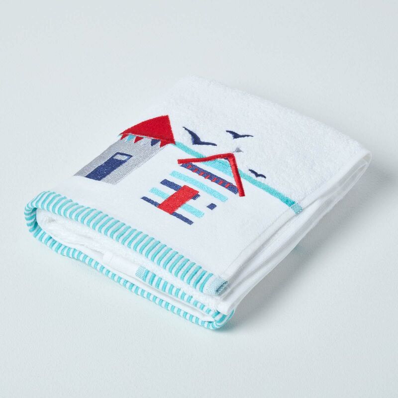 HOMESCAPES White and Blue Beach Hut Hand Towel