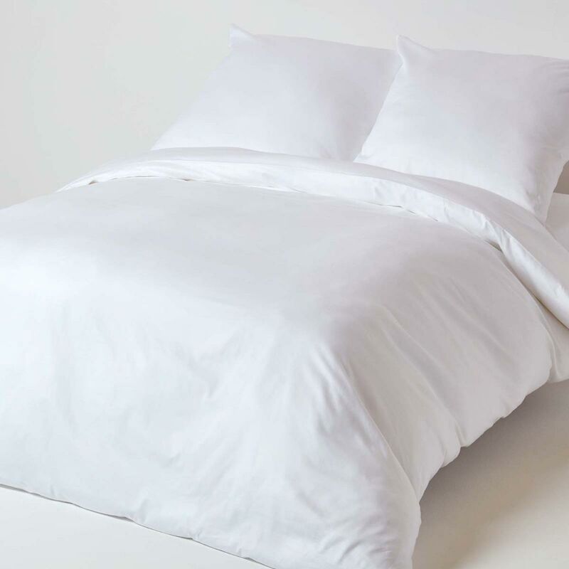 White Continental Organic Cotton Duvet Cover Set 400 Thread Count, 155 x 200 cm - White - White - Homescapes