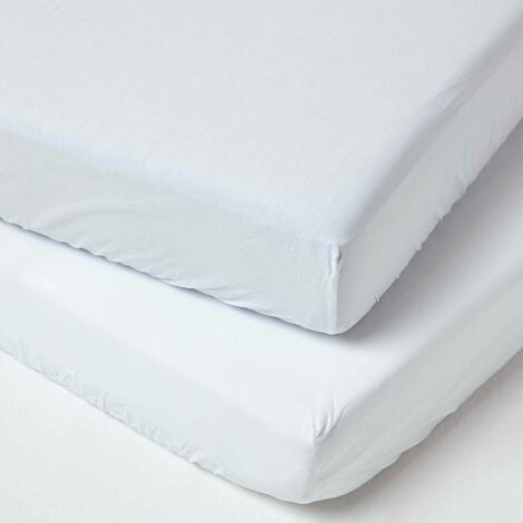 HOMESCAPES White Cotton Cot Bed Fitted Sheets 200 Thread Count, 2 Pack - White