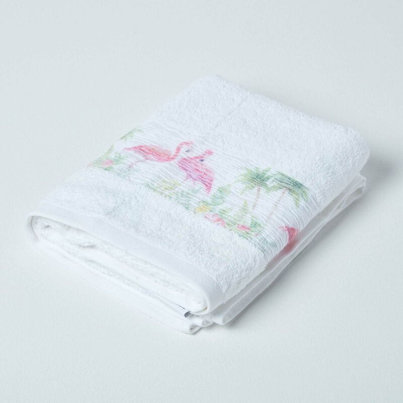 HOMESCAPES White Flamingo Hand Towel