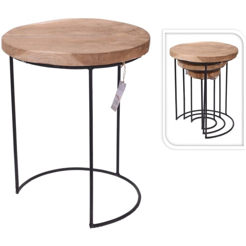 3-Piece Side Table Set Teak and Metal H&S Collection