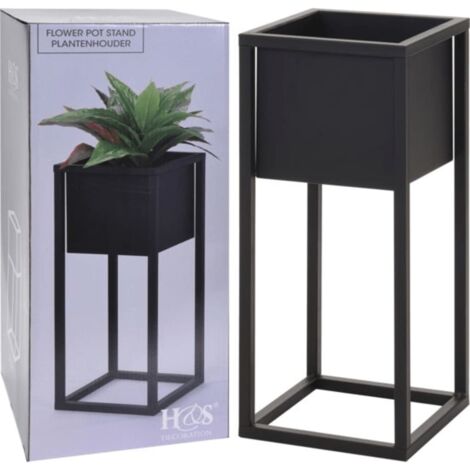 Home&Styling Flower Pot on Stand Metal Black 50cm - Black