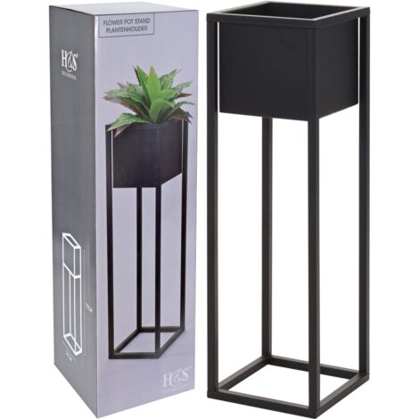 Home&Styling Flower Pot on Stand Metal Black 70 cm - Black