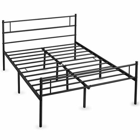 Homevive 140 x 190 cm Cama Individual Doble de Metal para Adultos Gran Espacio Moderna Lamas Negras