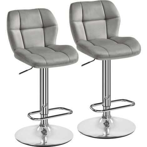 Homevive 2pcs Taburetes de Bar Modernos de Altura Ajustable Pack 2 Sillas de Bar de Póliester Silla Alta Giratorio 44×50.5×89cm Gris Claro