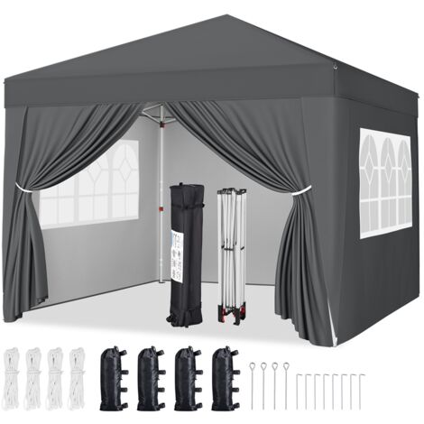 Homevive 3 × 3 m Carpa Pop-Up Ajustable Cenador de Jardín Resistente al Agua con 4 Paredes Laterales UPF 50+ Bolsa Enrollable de Transporte Cuerdas de Sujeción Saco de Arena para Camping Fiesta Exteri