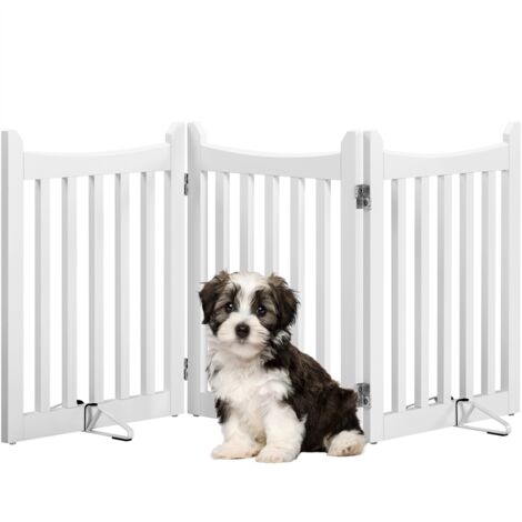 Homevive 3 Paneles Valla para Perros de Madera con 2 Patas de Apoyo Parque para Mascotas Pequeñas para Puertas Escaleras 60,5 cm de Altura