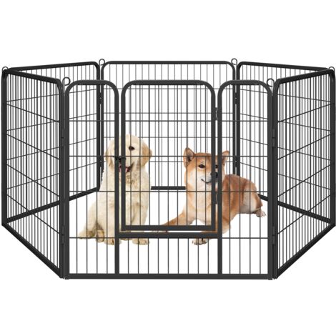 Homevive 6 Paneles Valla para Perros de Metal con Puerta Cerradura Parque para Mascotas para Interiores y Exteriores 80 cm de Altura Negro