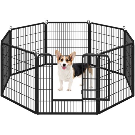 Homevive 8 Paneles Valla para Perros de Metal con Puerta Cerradura Parque para Mascotas para Interiores y Exteriores 80 cm de Altura Negro