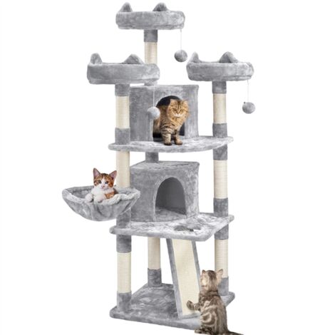 Homevive Árbol Grande para Gatos con 3 Plaraforma Torre para 3-5 Gatos Adultos Rascador de Escalada para Mascota 174 cm Gris Claro