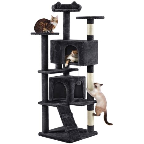 Homevive Árbol Rascador para Gatos Altura 178 cm Torre para Gatos Multinivel con 3 Plataformas 2 Cueva para 3-4 Gatos Negro