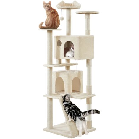 Homevive Árbol Rascador para Gatos con Percas Condominios Torre Escaladora con Postes en Sisal Beige