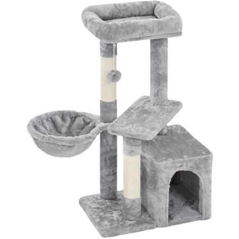 Homevive Árbol Rascador para Gatos con Poste Cesta Cuerda de Agarre 50x34.5x87 cm Castillo Torre para Gatos Gris Claro