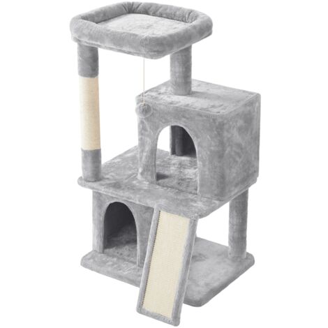 Homevive Árbol rascador para Gatos de 106 cm de Altura, con 2 Casitas y Pelota de Juego, Color Gris Claro