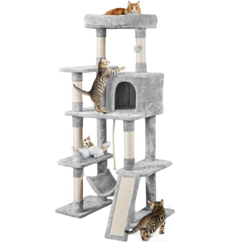 Homevive Árbol rascador para Gatos de sisal y aglomerado para Gatos pequeños y medianos con condominio Perchero Hamaca Gris claro