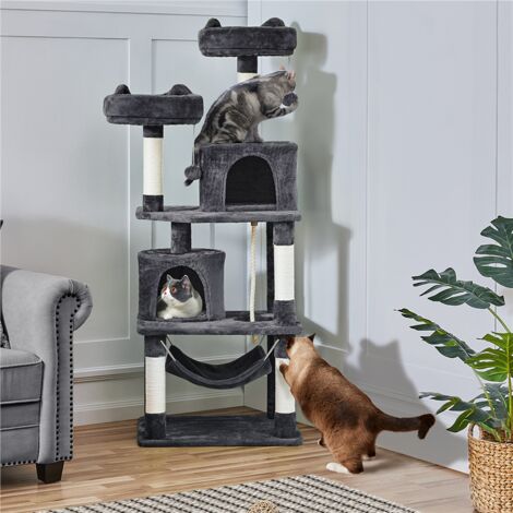 Homevive Árboles para Gatos Rascador Juego para Mascota Casa de Gatos Sisal Plataformas Altura 145 cm Gris Oscuro