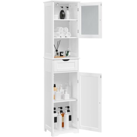 Homevive Armario Baño Mueble Auxiliar de Baño Armario de Cocina con Puerta de Cristal Armario Estrecho 40x30x170 cm Blanco