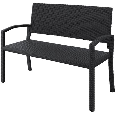 Homevive Banco de Jardín de Ratán con Respaldo y Reposabrazos Silla de Exterior con Funda Protectora Negro