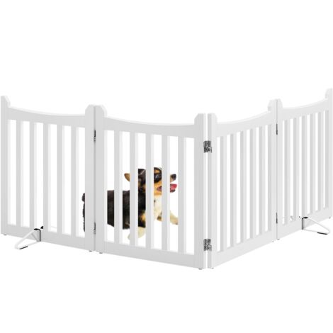 Homevive Barrera de Seguridad para Perros Plegable Parque para Perro de Madera 201,5x60,5 cm Puerta para Perros Interior Recinto Perro Vallas para Mascotas Blanco