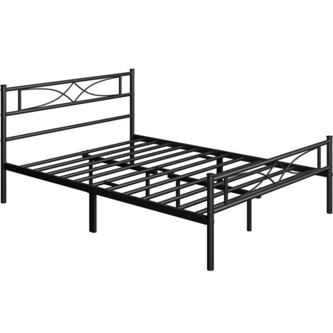 Homevive Base de Cama de Metal Marco de Cama de Plataforma con Cabercero Cama Doble con Espacio Bajo de 32 cm Apto para Colchón de 140 x 200 cm Negro Estructura Metálica