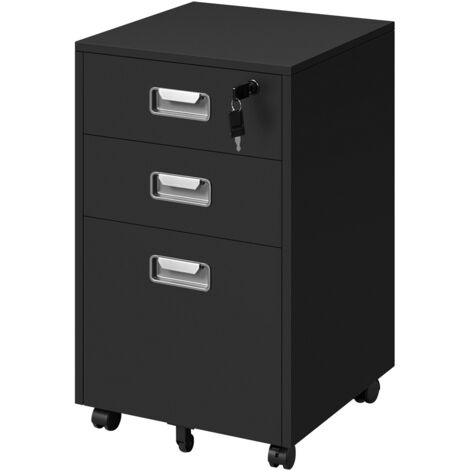 Homevive Cajonera de Oficina con Ruedas Armario Archivador Móvil Cajonera Escritorio con 3 Cajones para Formato A4/Carta 40×40×66,5 cm Negro