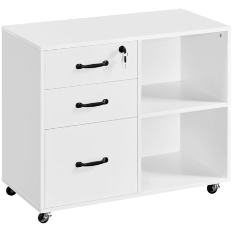 Homevive Cajonera Escritorio con Ruedas Cajonera de Oficina 3 Cajones Archivador Móvil de Oficina para Carpetas 80x40x65,5cm Blanco