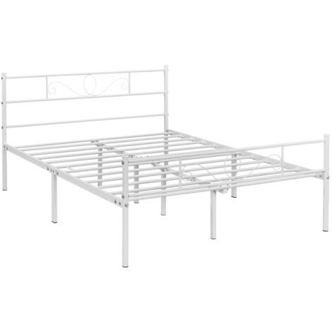 Homevive Cama de Metal Doble Cama Hierro Grande para colchón de 140 x 200 cm Cama Industrial Estructura Metal Blanco