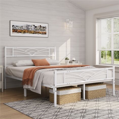 Homevive Cama Doble con Espacio Bajo Marco Metal Altura 32 cm Cama Individual con Cabecera para Colchón de 140 × 200 cm Blanco