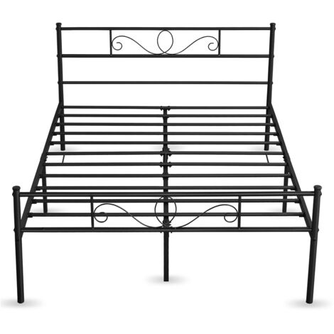 Homevive Cama Doble Hierro para Colchón de 135 x 190 cm Estructura Industrial de Metal Negro, Marco Base